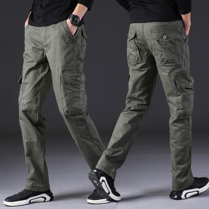 Salopette pour homme, pantalon décontracté d'extérieur, pur coton, coupe droite, ample, multi-poches