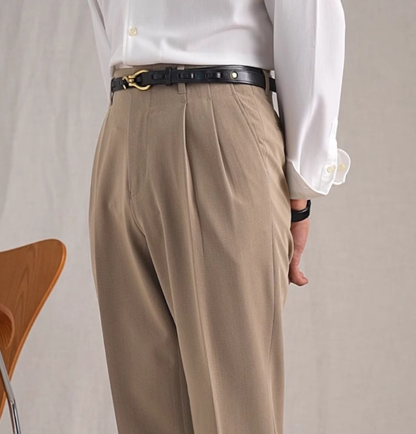 Pantalon de costume taille haute droit en polyester