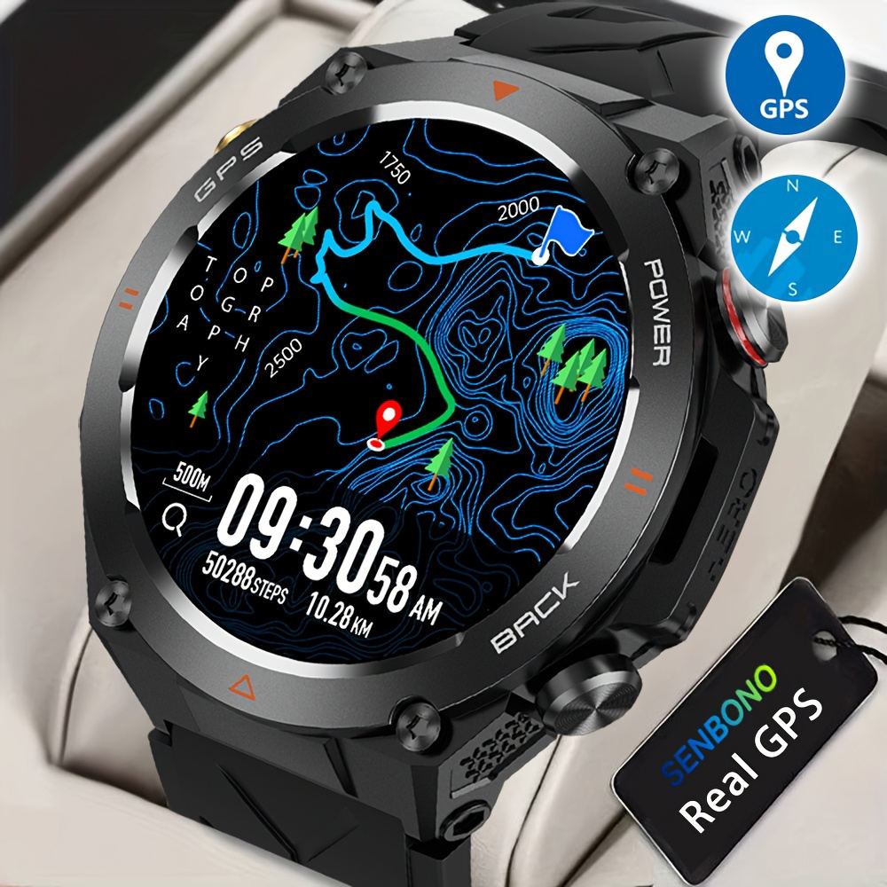 SENBONO GPS Smart Watch Men 1.45'' HD Screen Built-In GPS Altimeter Barometer Compass AI Voice Compatible With Android & IPhone - ARCHSHOPE
