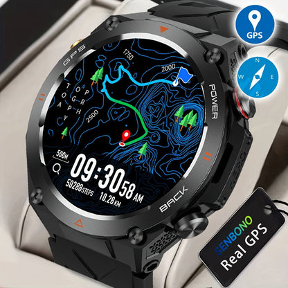 SENBONO GPS Smart Watch Men 1.45'' HD Screen Built-In GPS Altimeter Barometer Compass AI Voice Compatible With Android & IPhone - ARCHSHOPE