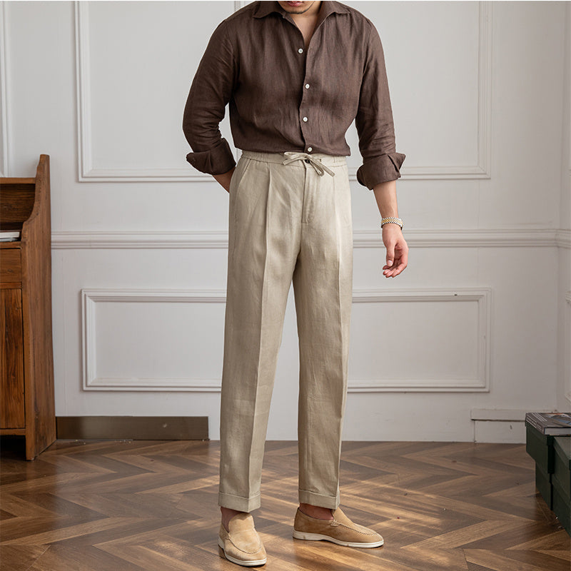 Lässige, dünne Leinenhose mit Bindeband für den Weg zur Arbeit, leicht