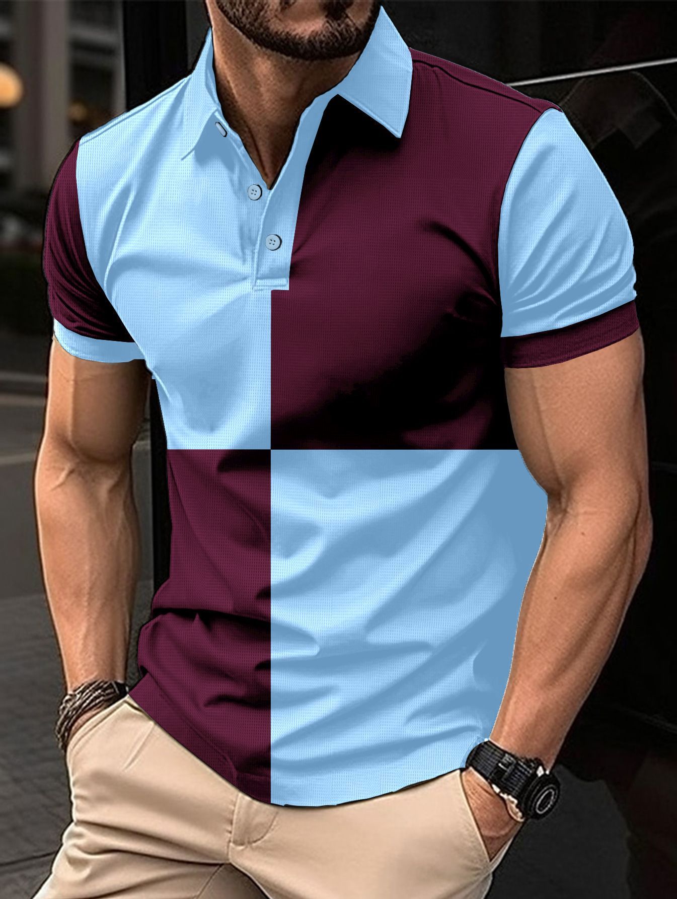 Lässiges, sportliches Poloshirt mit kurzen Ärmeln und Farbnähten und Umschlagkragen für Herren