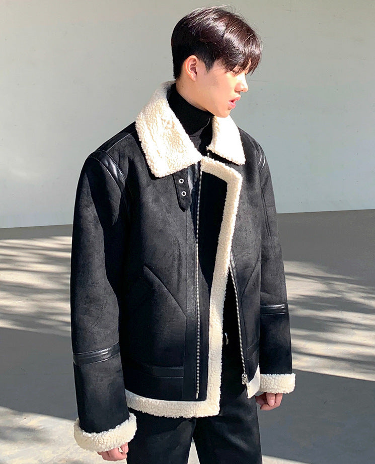 Veste décontractée en laine d'agneau à fermeture éclair pour homme