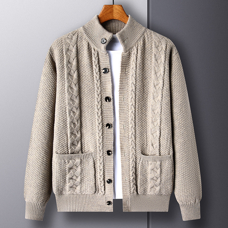 Nouveau pull à simple boutonnage avec poches, cardigan ample en jacquard tendance pour hommes