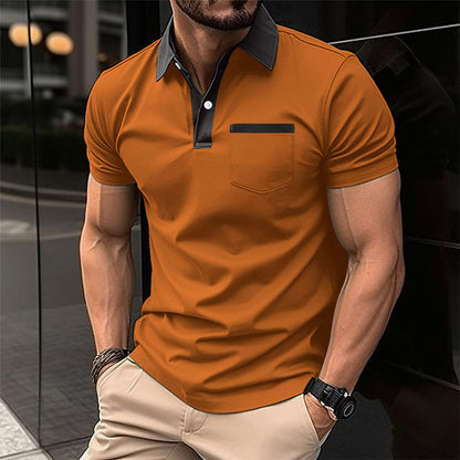 Revers Fashion Slim Pocket Kurzarm T-Shirt Poloshirt Herrenbekleidung
