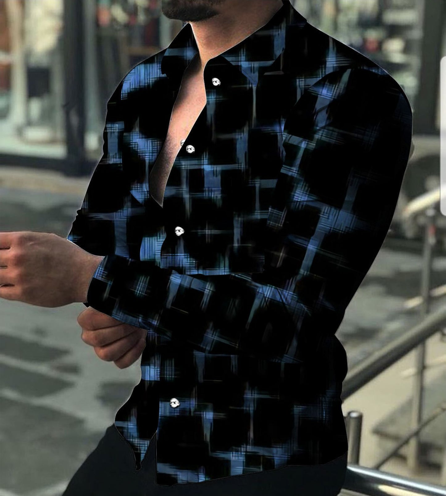 Chemise à manches longues à revers avec impression numérique 3D
