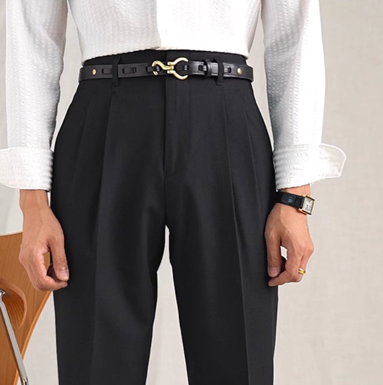 Pantalon de costume taille haute droit en polyester