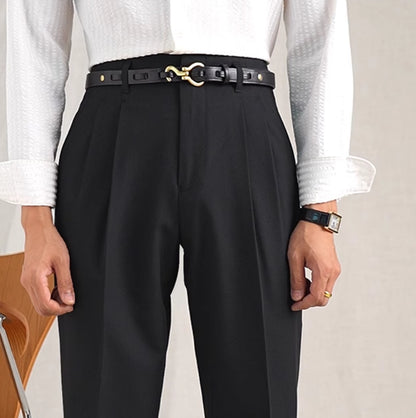 Pantalon de costume taille haute droit en polyester