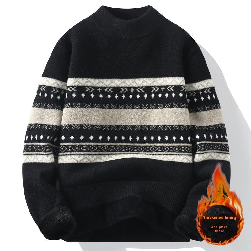 Pull en velours une pièce pour homme, col montant, tricoté, tendance, automne-hiver, décontracté, chaud, quotidien