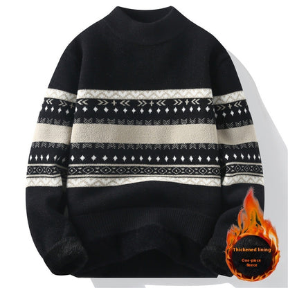 Pull en velours une pièce pour homme, col montant, tricoté, tendance, automne-hiver, décontracté, chaud, quotidien