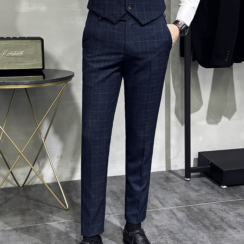 Herren Plaid High-End-Anzughose Korean Slim Straight Casual Pants