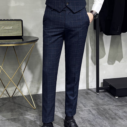 Herren Plaid High-End-Anzughose Korean Slim Straight Casual Pants