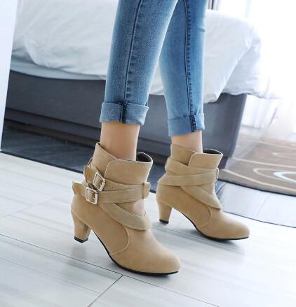Winter Autumn Leather Casual Women High Heels Pumps Warm Ankle Boots - ARCHSHOPE