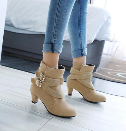 Winter Autumn Leather Casual Women High Heels Pumps Warm Ankle Boots - ARCHSHOPE