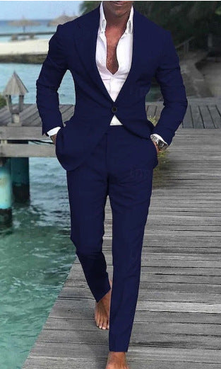 Pantalon de costume décontracté de couleur unie pour homme