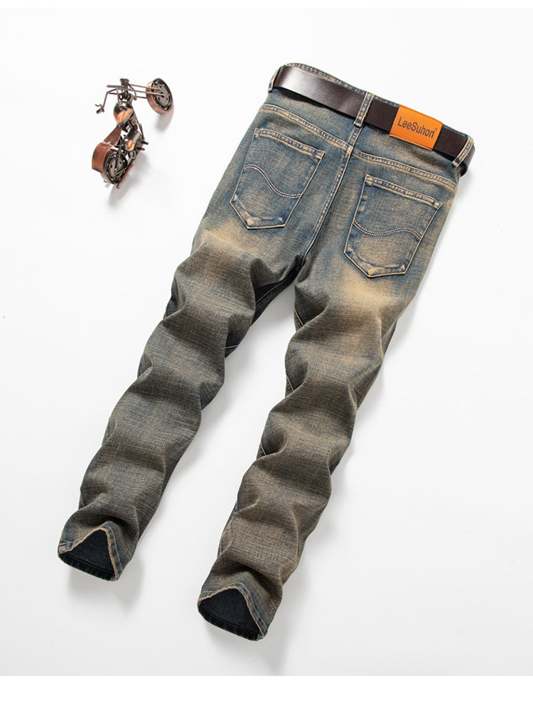 Herren Straight Stretch Slim Retro Running Volumen Vielseitige Retro Herren Lange Jeans