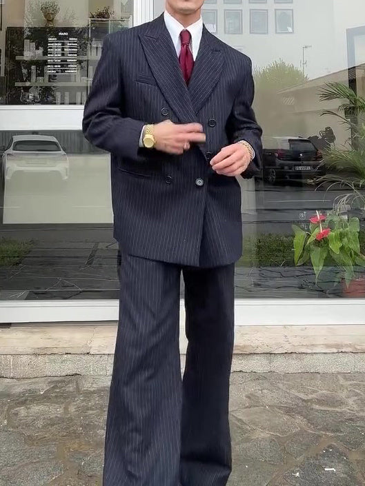 Costume classique croisé à rayures pour homme