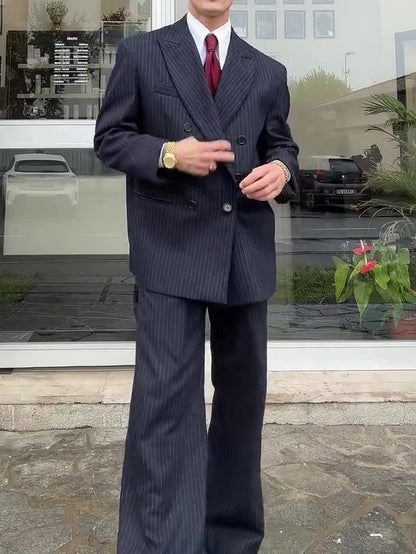 Costume classique croisé à rayures pour homme
