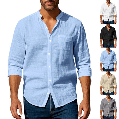 Long Sleeve Stand Collar Shirt With Pockets Casual Men's Clothing - ARCHSHOPE