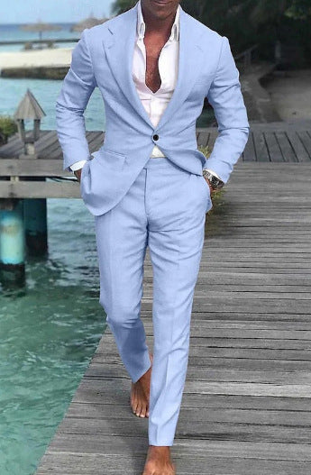 Pantalon de costume décontracté de couleur unie pour homme
