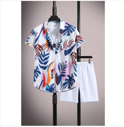 Ensemble chemise et short à manches courtes en soie glacée micro-élastique pour homme