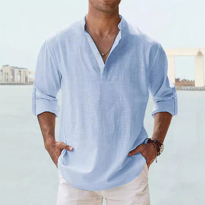 Men's Linen Stand-up Collar Long Sleeve T-shirt Loose Undershirt - ARCHSHOPE