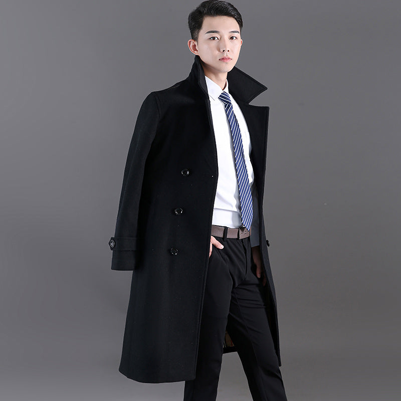 Männer Lange Windjacke Herbst Und Winter Neue Woll Zweireiher Mode Slim