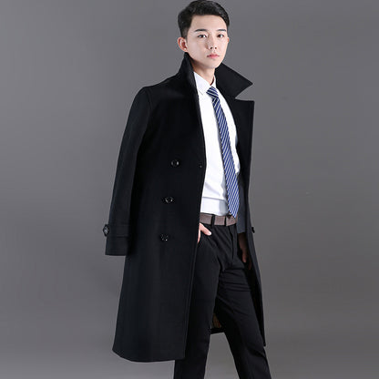 Männer Lange Windjacke Herbst Und Winter Neue Woll Zweireiher Mode Slim