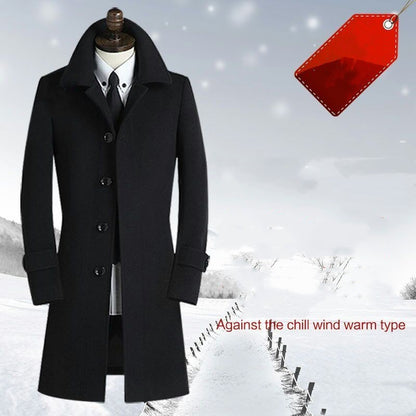 Manteau coupe-vent mi-long en laine pour homme, coupe ajustée, style britannique, version coréenne