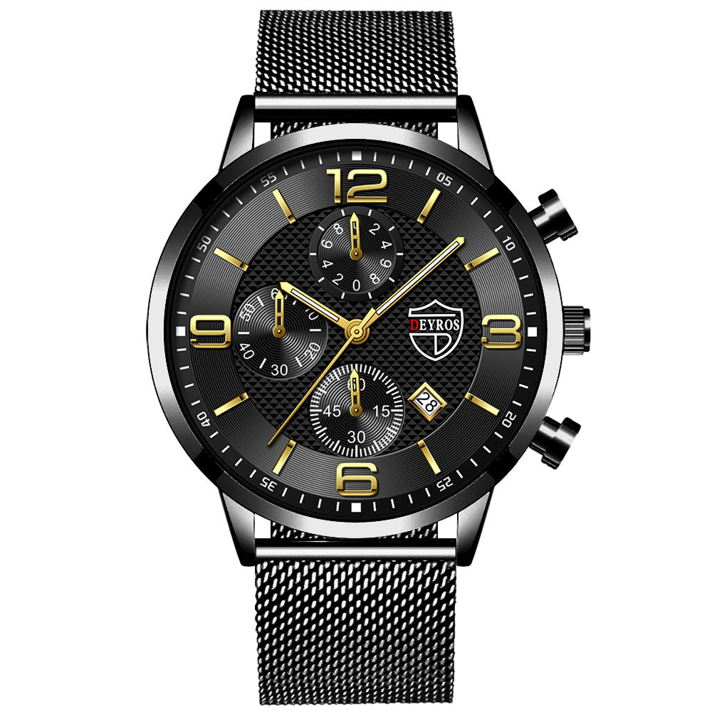 Men's Calendar Watch Business Stainless Steel Luminous Quartz Wrist Watch - ARCHSHOPE