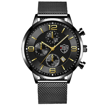 Men's Calendar Watch Business Stainless Steel Luminous Quartz Wrist Watch - ARCHSHOPE