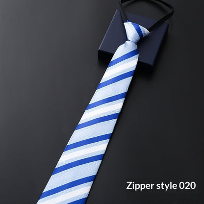 Mens Business Formal Zipper Tie With Blue Stripes - ARCHSHOPE