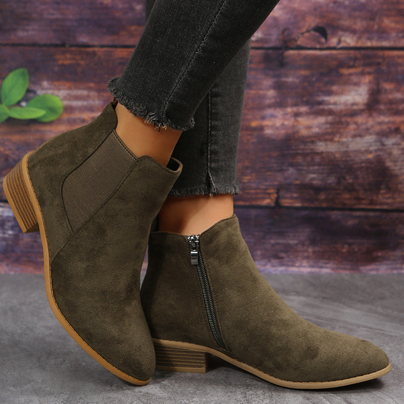 Pointed Suede Elastic Band, Thick Heel Casual Single Shoes For Women