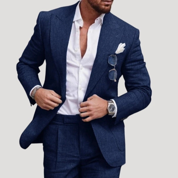 Men's Large Single Row One Button Solid Color Suit Two-piece Set - ARCHSHOPE