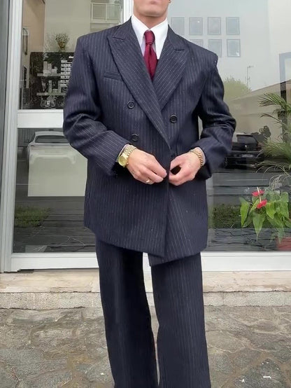 Costume classique croisé à rayures pour homme