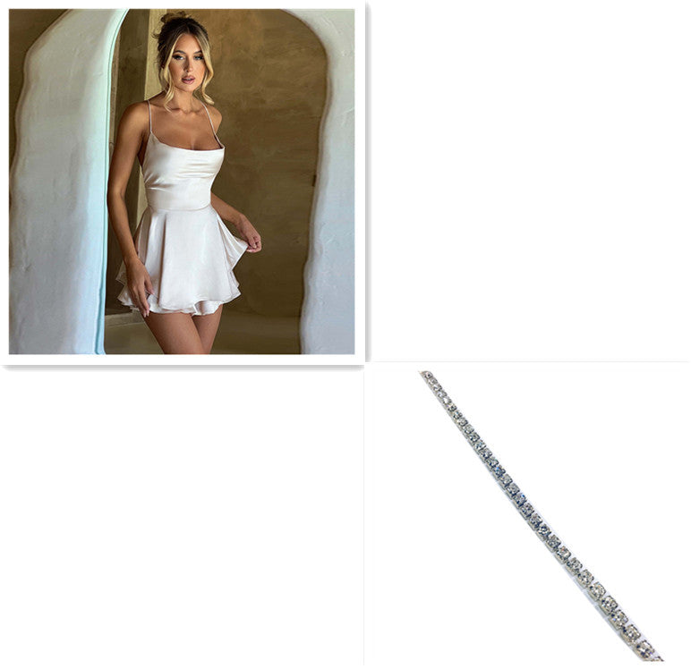 Sexy Suspender Skirt For Women Elegant Slim Strap Satin Backless Lace Up A-Line Short Dress Lady - ARCHSHOPE