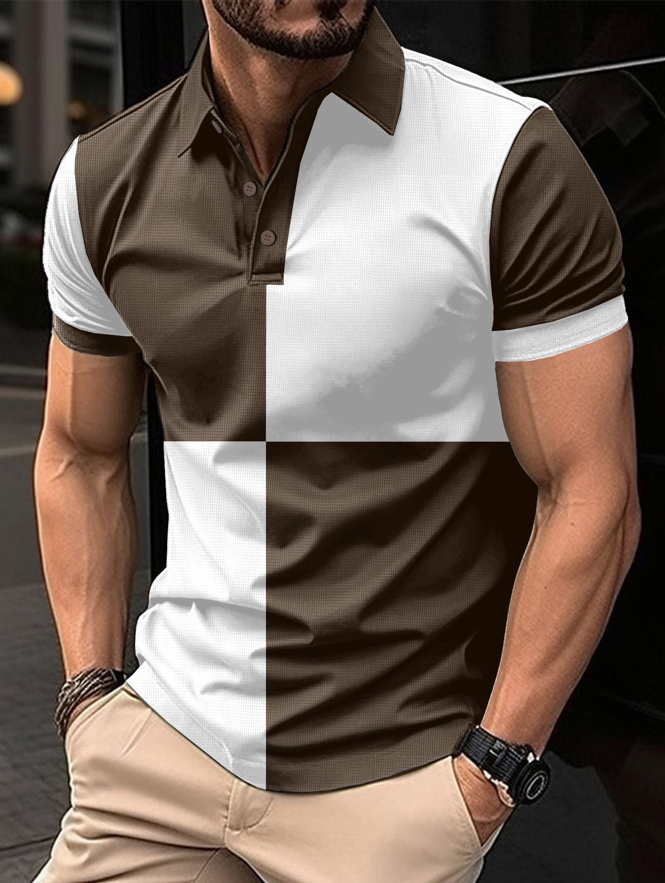 Lässiges, sportliches Poloshirt mit kurzen Ärmeln und Farbnähten und Umschlagkragen für Herren