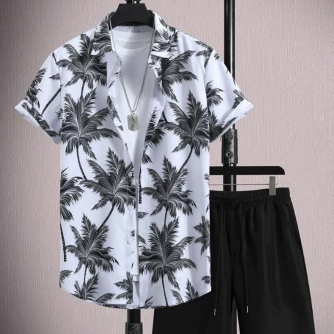 Ensemble chemise et short à manches courtes en soie glacée micro-élastique pour homme