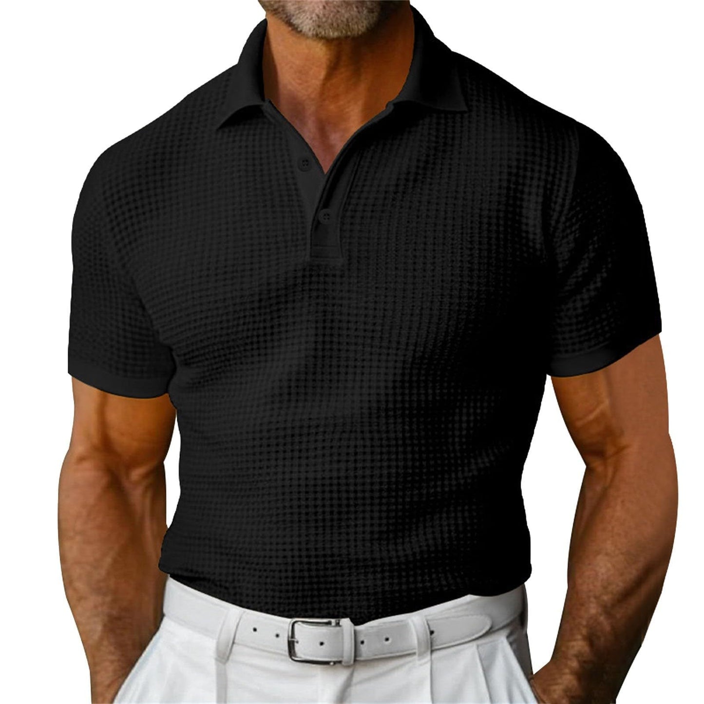 Waffle Short Sleeve Polo Shirt Men's Fashion Summer Lapel Tops - ARCHSHOPE