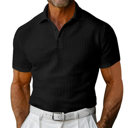 Waffle Short Sleeve Polo Shirt Men's Fashion Summer Lapel Tops - ARCHSHOPE