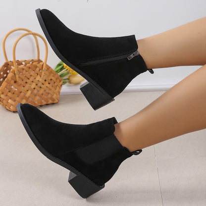 Women's Fashion Ankle Boots With Side Zipper Chunky Heel Boots Slip On Comfortable Solid Color Shoes - ARCHSHOPE