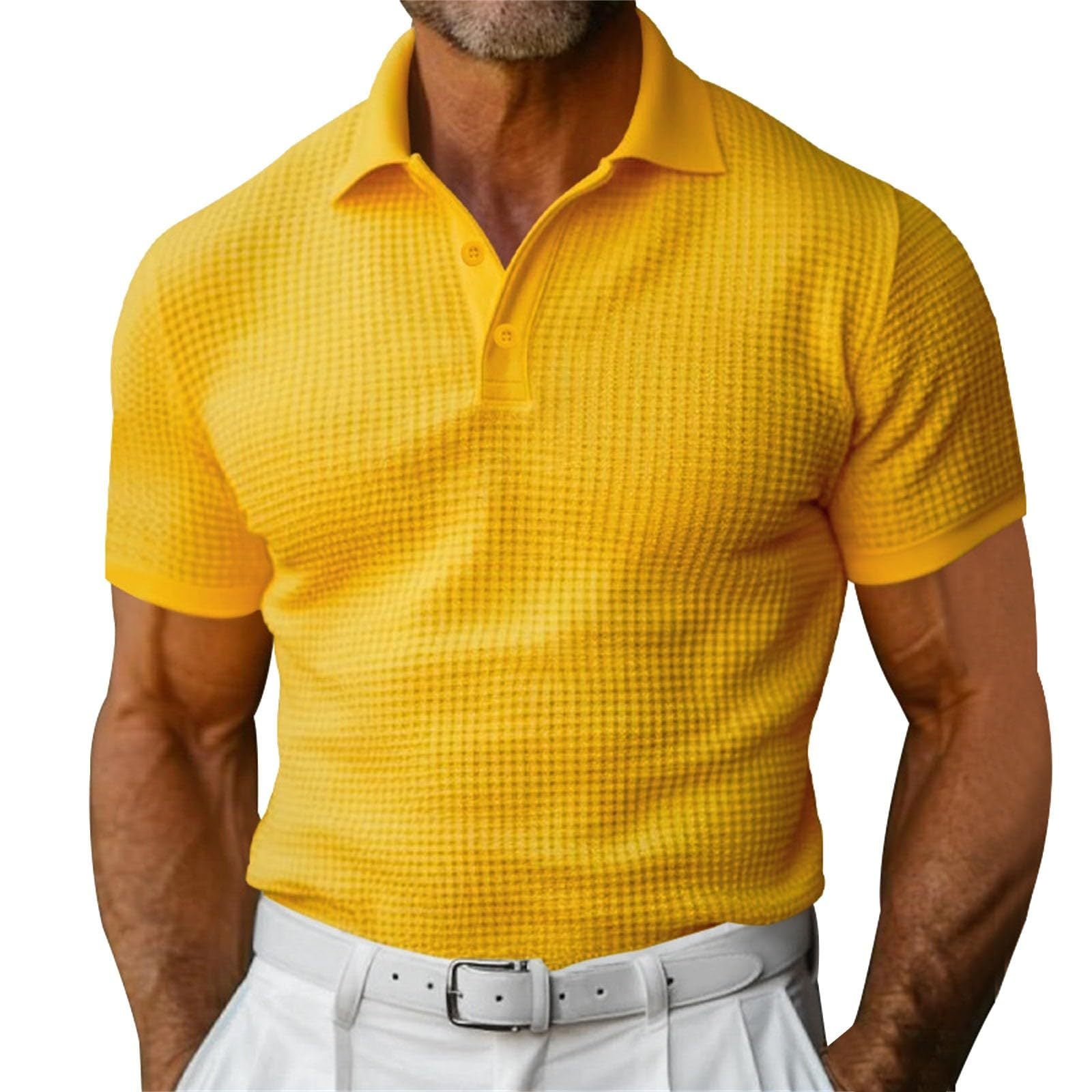 Waffle Short Sleeve Polo Shirt Men's Fashion Summer Lapel Tops - ARCHSHOPE
