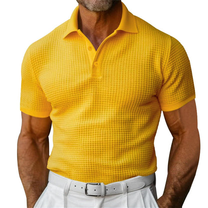 Waffle Short Sleeve Polo Shirt Men's Fashion Summer Lapel Tops - ARCHSHOPE