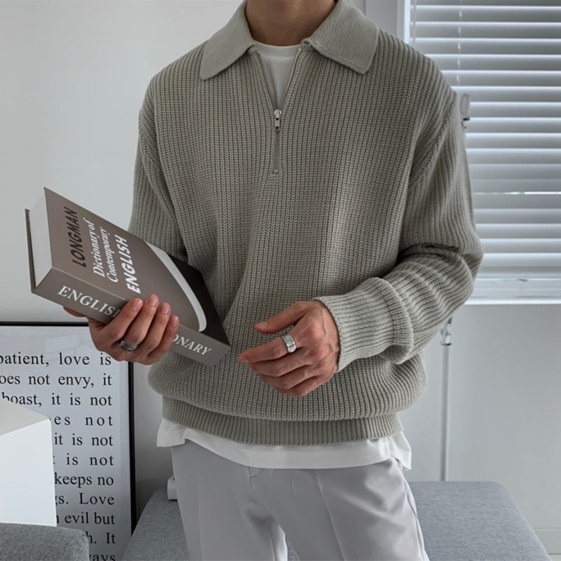 Revers Pullover Herren Winter Locker Leicht Reife Strickmode Trendy