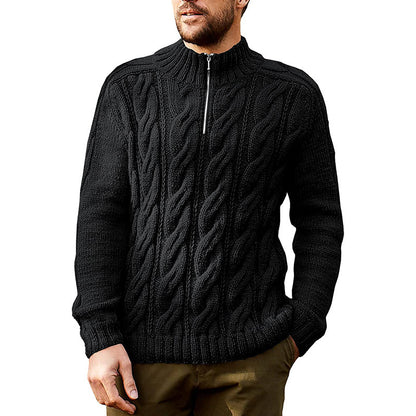 Pull à manches longues et col mi-haut pour homme, couleur unie