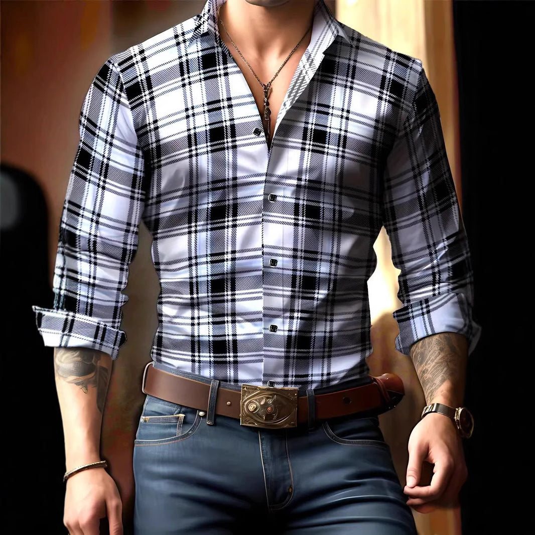 Breathable Volkswagen Casual Versatile Lattice Men's Long Sleeve Shirt - ARCHSHOPE