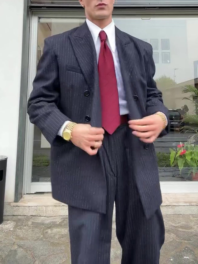 Costume classique croisé à rayures pour homme