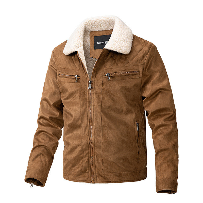 Suede Fabric Jacket Men's Zipper Cardigan Casual Berber Fleece Coat - ARCHSHOPE
