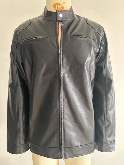 Men's Stand-up Collar Leather Jacket Business Casual Jacket - ARCHSHOPE