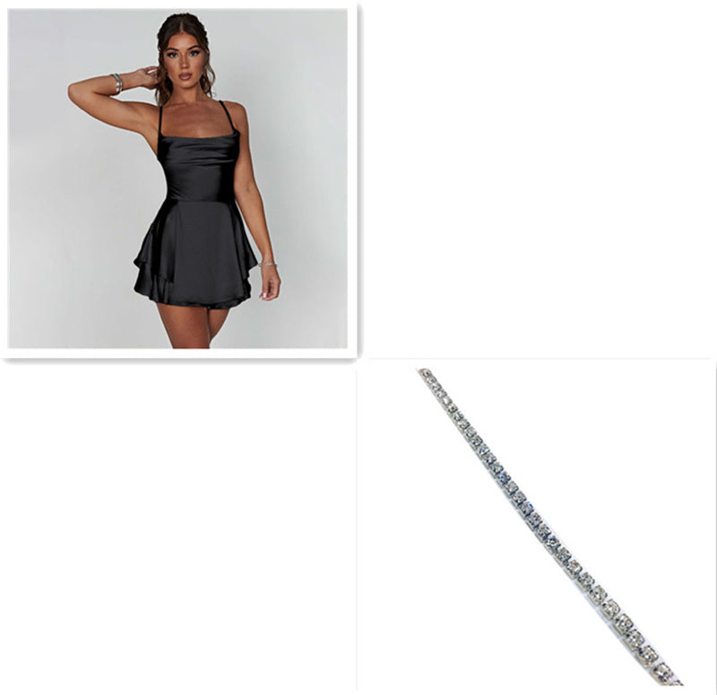 Sexy Suspender Skirt For Women Elegant Slim Strap Satin Backless Lace Up A-Line Short Dress Lady - ARCHSHOPE